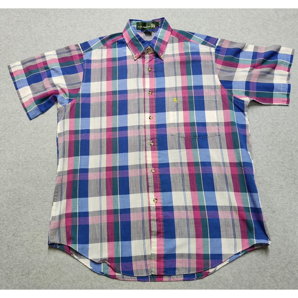 Knights of the Round Table Plaid Button Up Shirt Men Large Short Sleeve